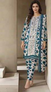 Neck Embroidered<br>Lawn Shirt<br>Lawn Dupatta<br>Dye Trouser
